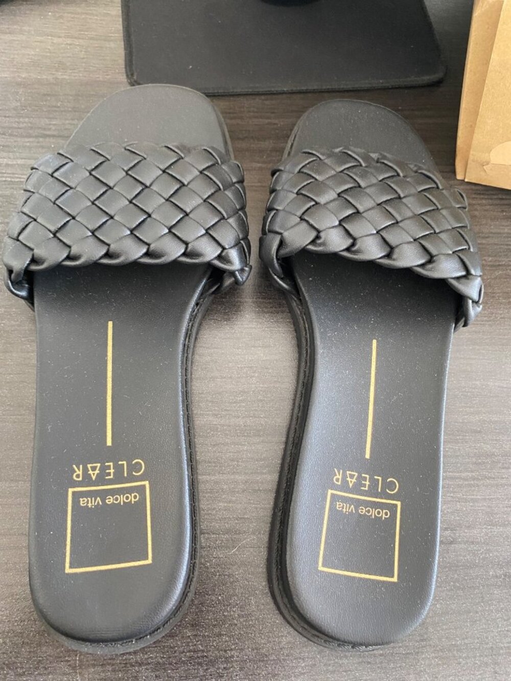 Dolce Vita Womens Grazie Braided Slide Flat Sandals Black Size 9M Defected
